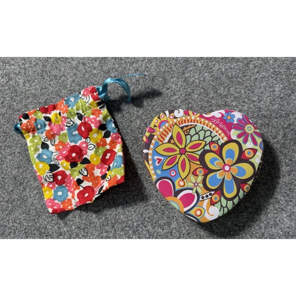 Brighton Jewelry‎ Heart Shaped Tin 3.5" + Drawstring Jewelry Bag